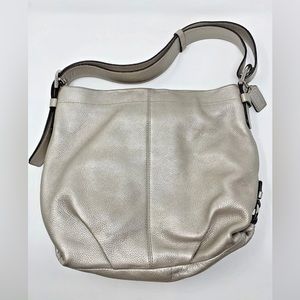 Coach Pebbled Metallic Silver Leather Shoulder Bag F15064